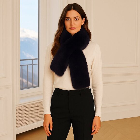 Tory Burch Rabbit Fur Pull Through Scarf NWT in Majestic Purple - Picture 10 of 10